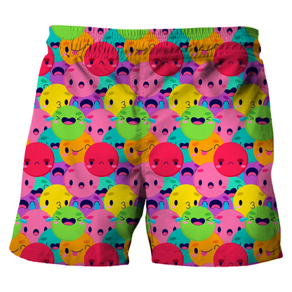 Children's Cartoon Beach Short Pants Summer Boys' Swimming Trunks Casual Funny Emojis Graphic Shorts Kids' Daily Loose Wear
