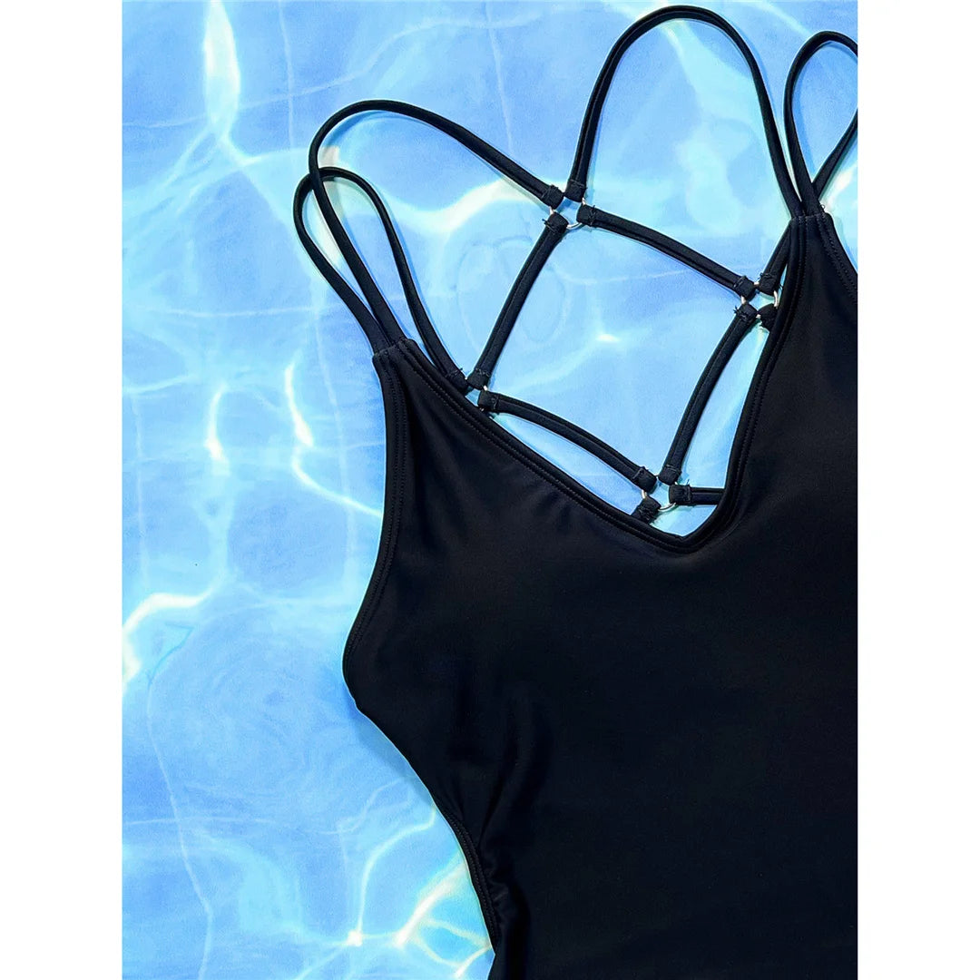 S - XL V Neck Cross Back Scrunch Butt Women Swimwear One Piece Swimsuit Female Monokini High Cut Bather Bathing Suit Swim V4550