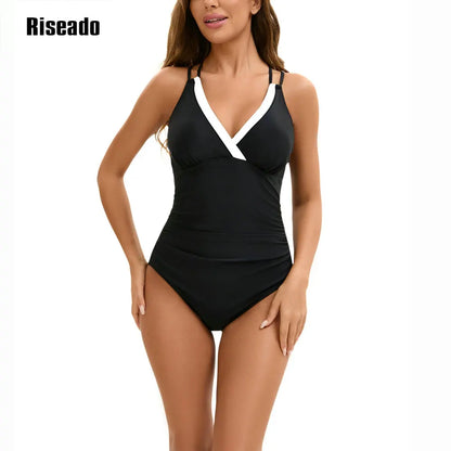 Women's One Piece Swimsuits Tummy Control Bathing Suits for Women's V Neck Criss Cross Ruched Push Up Slimming Swimwear