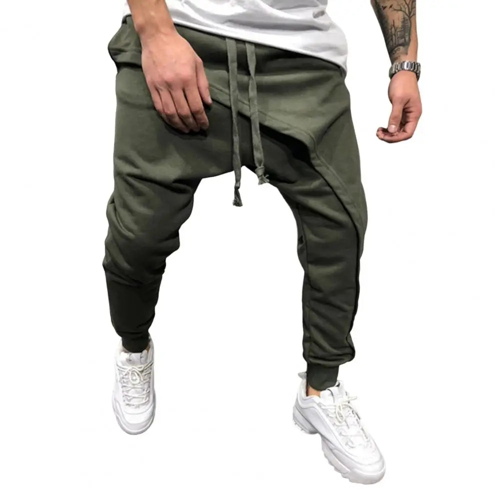Men Harem Pants Ankle Tied Hip Hop Double Layer Running Baggy Pants Korean Casual Elastic Waist Trousers Sweatpants Tracksuits