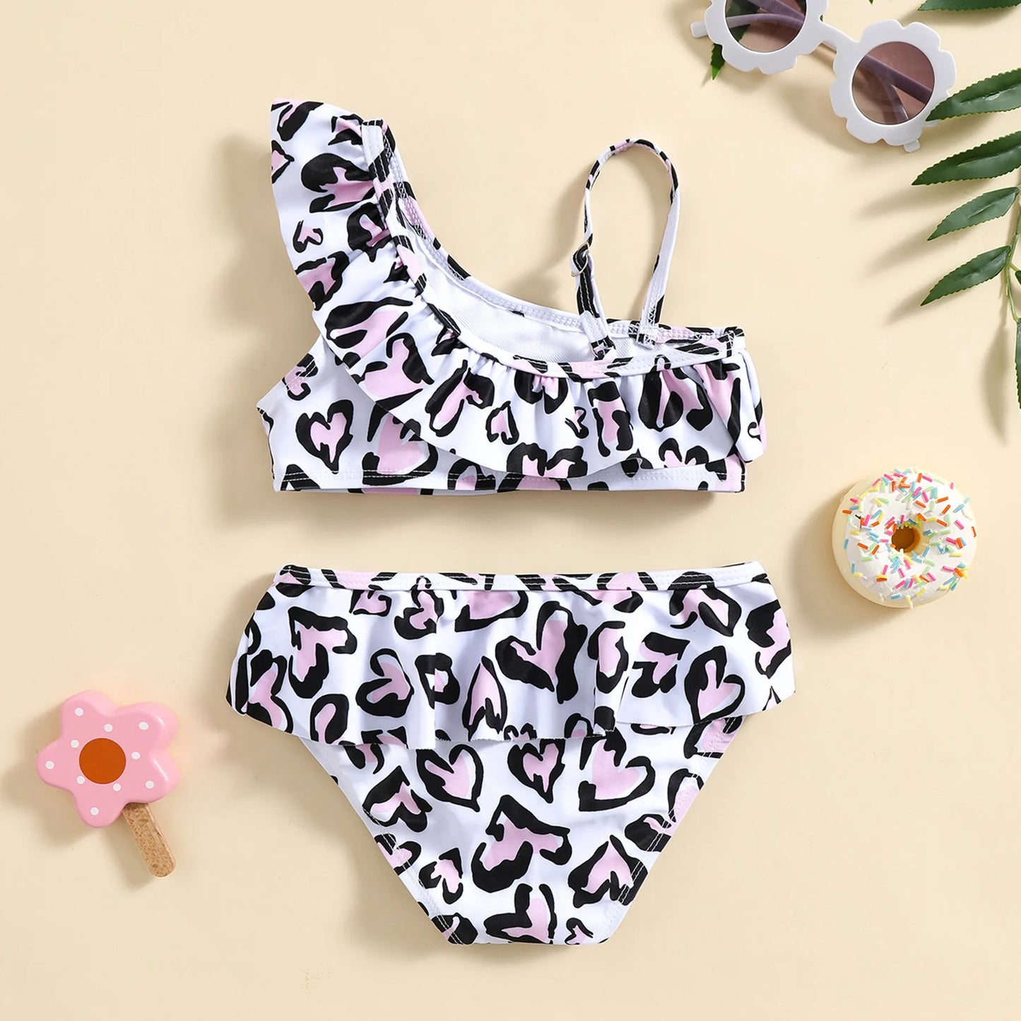 Children's Swimsuit Heart Print Girls' Swimsuit 2 Piece Split Hot Spring Beach Swimsuit