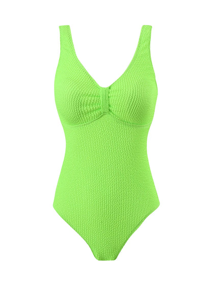 Scoop Neck One Piece Swimsuit Woman Backless Bodysuit Crinkle Swimwear Beach Wear Blue Bathing Suits Ladies Holiday Summer