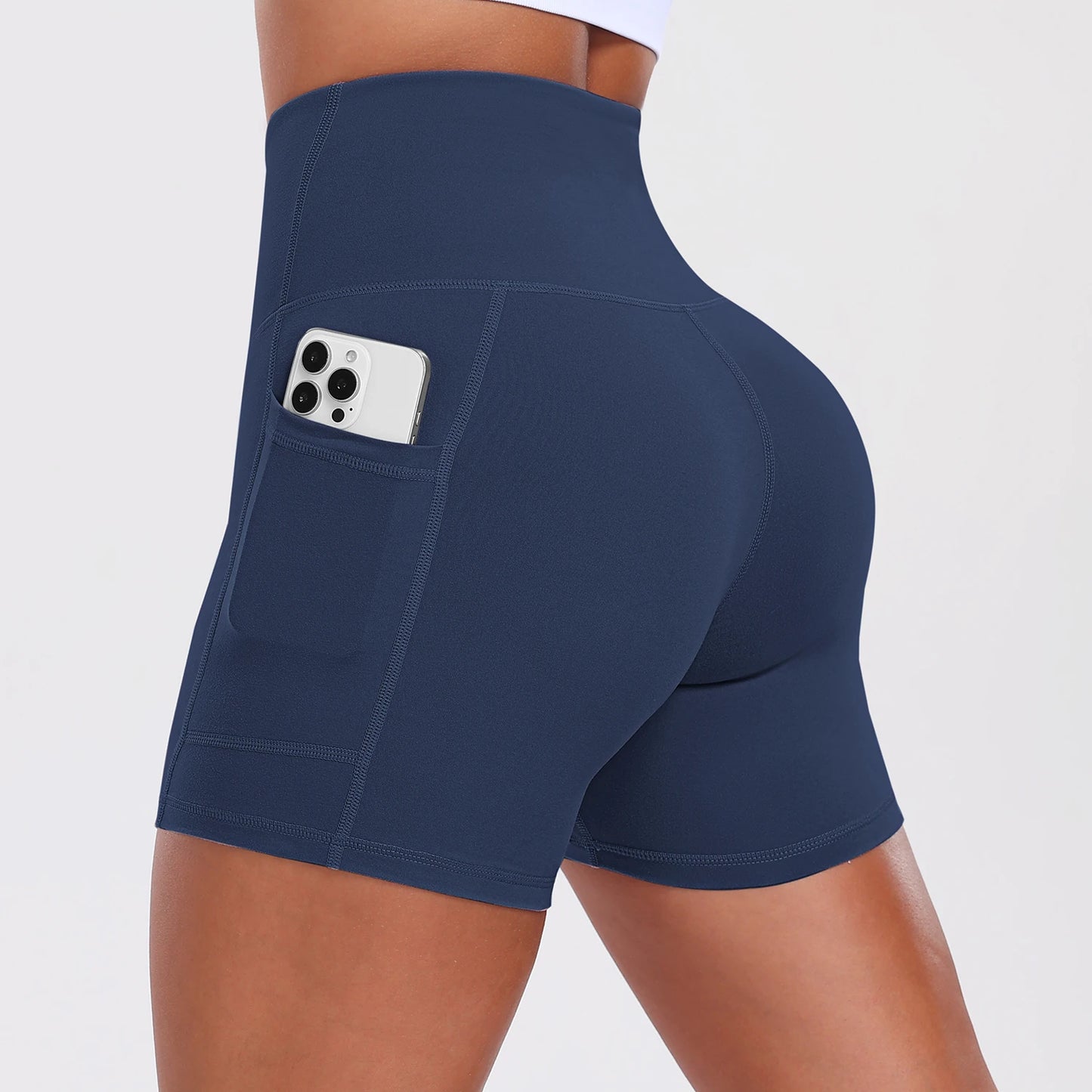 Yoga Shorts with Pockets for Women Tummy Control Workout Running Shorts Stretchy Workout Tight for Gym Casual Sportswear