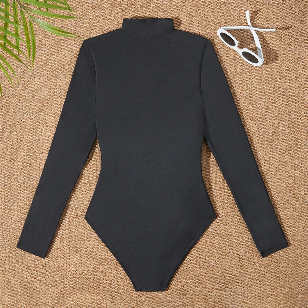 S - 2XL 4 Colors Long Sleeve With Zipper Surf Rash Guard One Piece Swimsuit Women Swimwear Female Bather Bathing Suit Swim