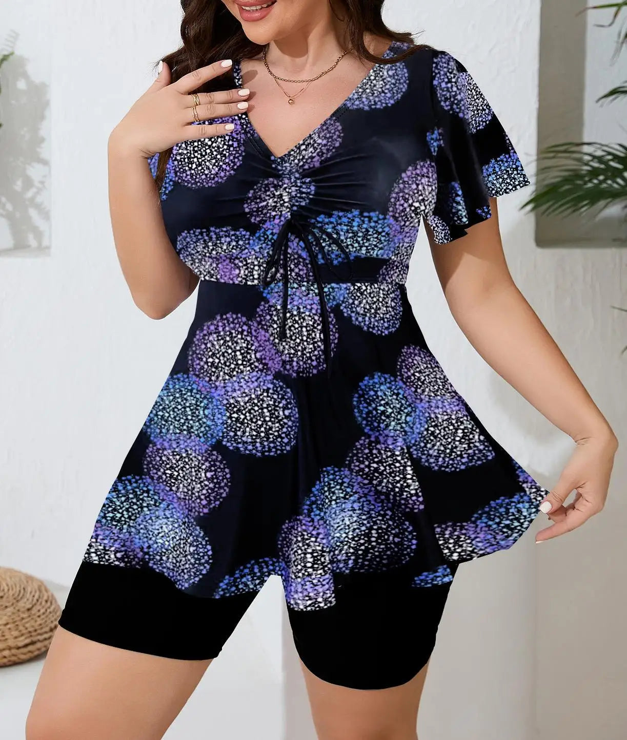 Swimsuit For Women Plus Size Leaf Printed Two Piece Beach Wear Swimwear Tankinis Set Tummy Control Large Size
