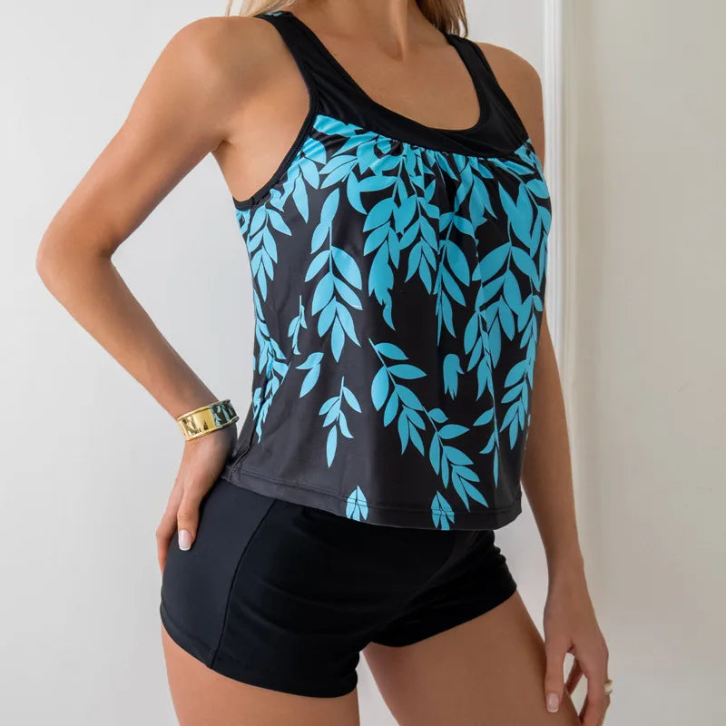 Leaf Print Swimsuits Tankini Set Female Two-piece Swimwear Beach Swim Wear Bathing Suits Pool Women's Swimming Suit