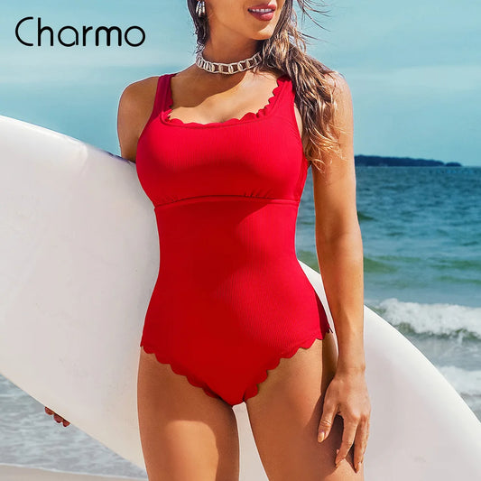 Charmo Womens One Piece Swimsuits U Neck Solid Color Monokini Push Up Bathing Suits Swimwear