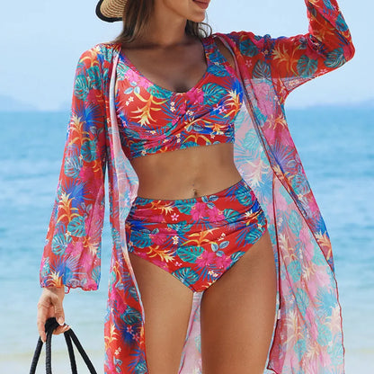 Color Print Bikinis Swimsuit Women Swimwear Push Up Female Beach Swim Wear Three-Piece Bathing Suits Bikini Set Pool Bather