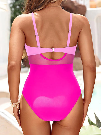 Vintage Strappy Swimsuit Women One Piece Solid Mesh Swimwear Female Bathers Bathing Swimming Swim Suit Beachwear XXL