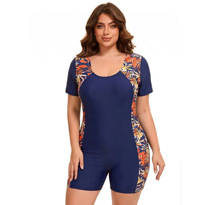 Plus Size Women's One Piece Swimsuit Swimwear Modest Short Sleeve Rash Guard Beachwear Bathing Suit UPF50+