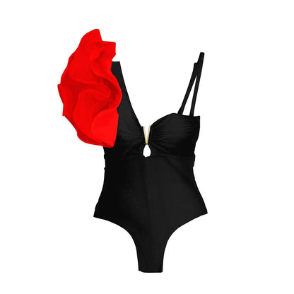 Ruffle Print Floral One Piece Strappy One shoulder Swimwear Women Swimsuit Bathing Suit Backless Beachwear Monkini