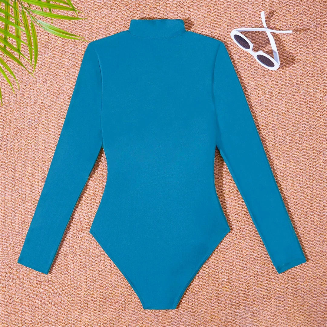 S - 2XL 4 Colors Long Sleeve With Zipper Surf Rash Guard One Piece Swimsuit Women Swimwear Female Bather Bathing Suit Swim