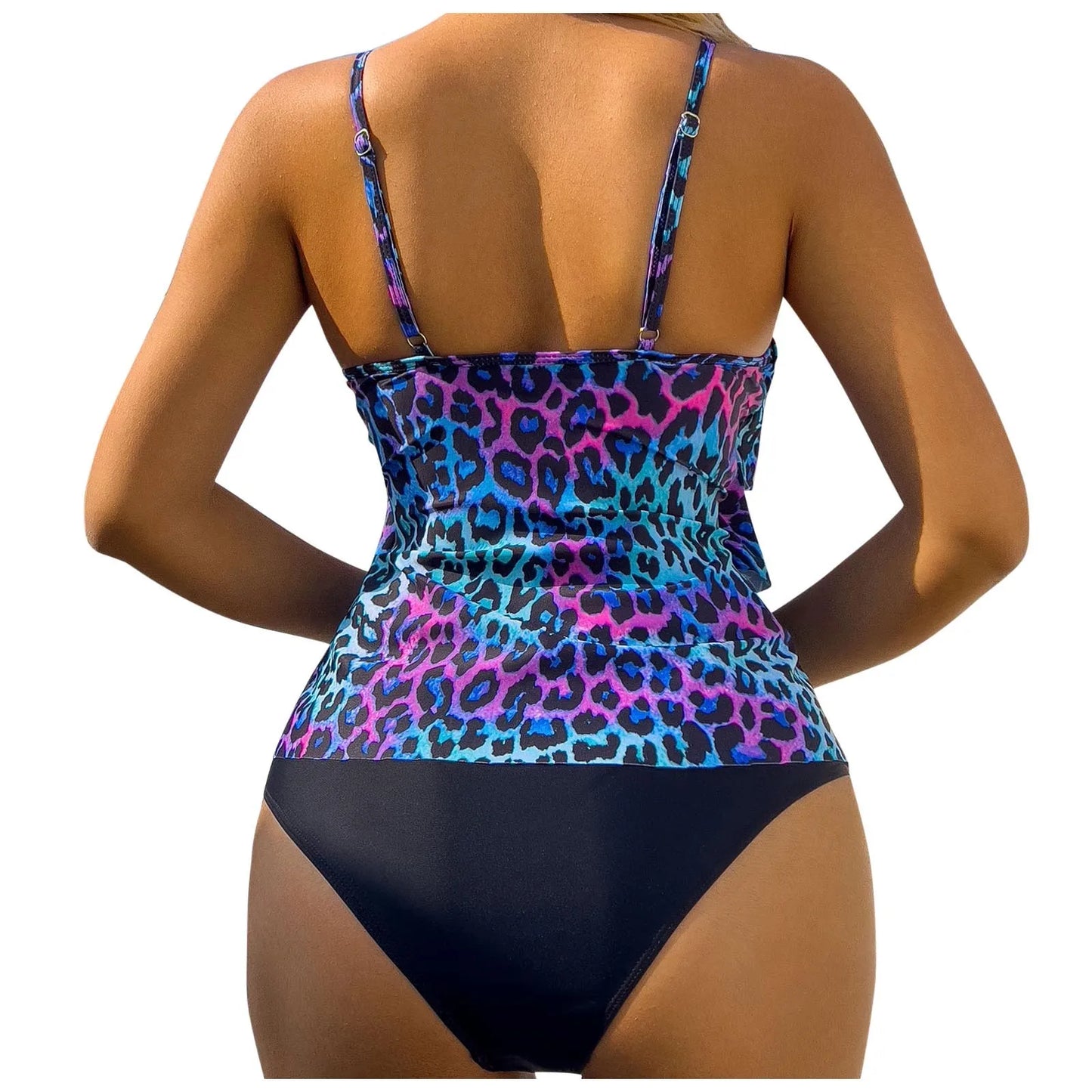 Swimsuit For Women Women's Summer Fashion Swimsuit Color Printed Two Piece Swimsuit Flanged Tankini