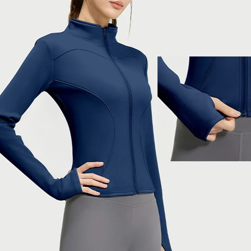 Aiithuug Winter Warm Fleece Slim Fit Jackets Running Jackets Long Sleeve Yoga Slim Fit Jacket Warm Fitness Jogging Jacket