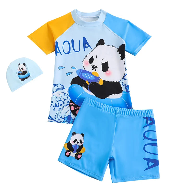 Children's Long Sleeve Swimsuit Boy Split Cartoon Summer Sunscreen Quick Drying Small Kids Seaside Vacation Set