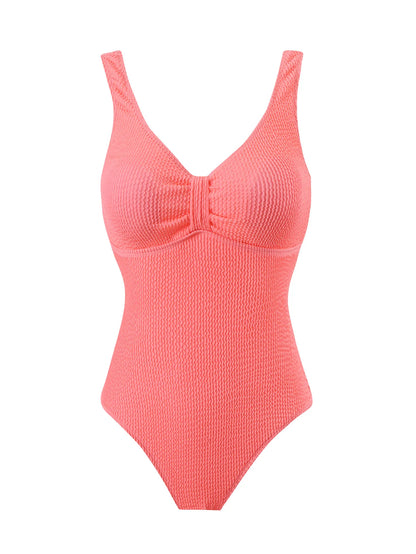 Scoop Neck One Piece Swimsuit Woman Backless Bodysuit Crinkle Swimwear Beach Wear Blue Bathing Suits Ladies Holiday Summer
