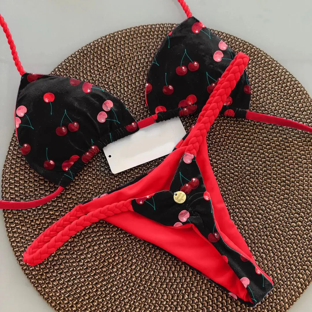 Bright Colorful Designs Women's Bikini Split Print Swimwear Fashion G-string Beach Holiday