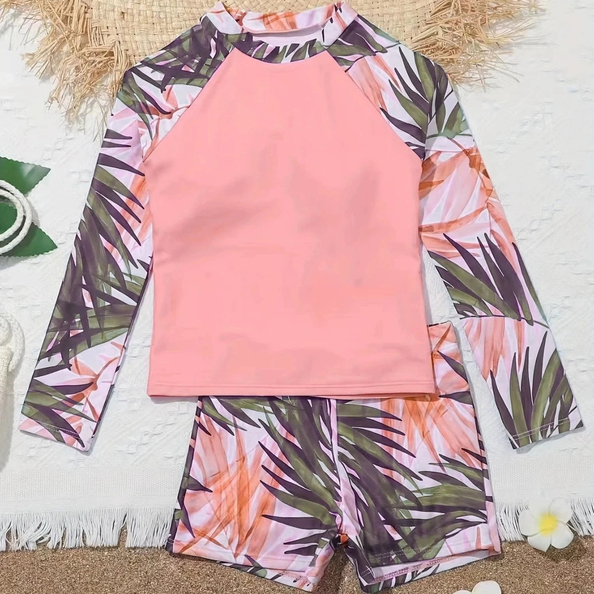 Girls Swimsuit Two Pieces Kids Swimwear With Shorts Printed Children's Bathers Bathing Swimming Swim Suit Summer Beachwear