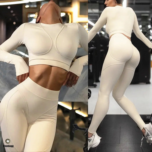 Seamless Yoga Sets Sports Fitness Hip-lifting High Waist Skinny Long-sleeved Suit Running Workout Gym Leggings Sets Women