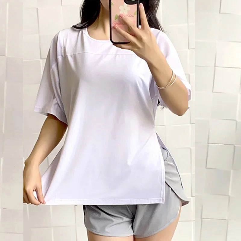Plus Size Sports Shirt for Lady Women S-XXXXXL Crop Top Yoga T-Shirts Gym Workout Cover-up Short Sleeve Shirts
