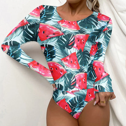 Surfing Sport Long Sleeves Swimsuit For Women Floral Printed High Quality Swimwear Patchwork Bathing Suit Tropical Summer