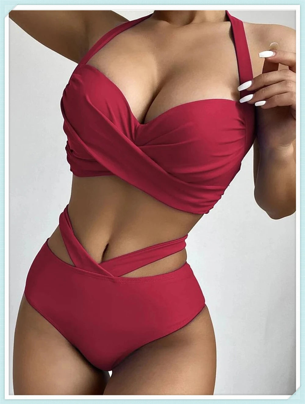 Halter High Waist Bikini Women Tie Dye Swimsuit Push Up Swimwear Female Printed Bathing Suit Lace Up Back Beachwear