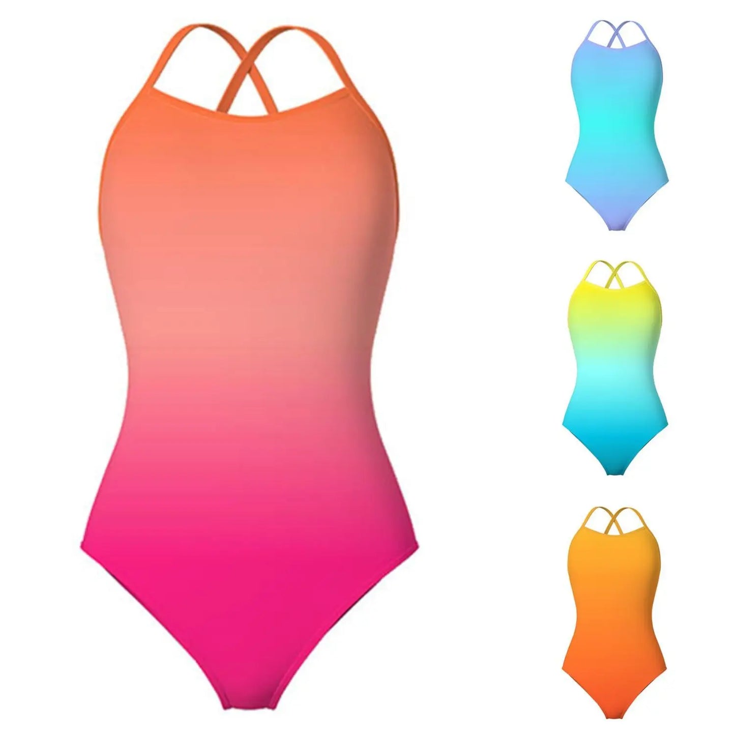 Competitive Two-Piece Women's Swimsuit Gradient Color Double-Layered High-Waist Slimming Training Suit Ideal for Summer