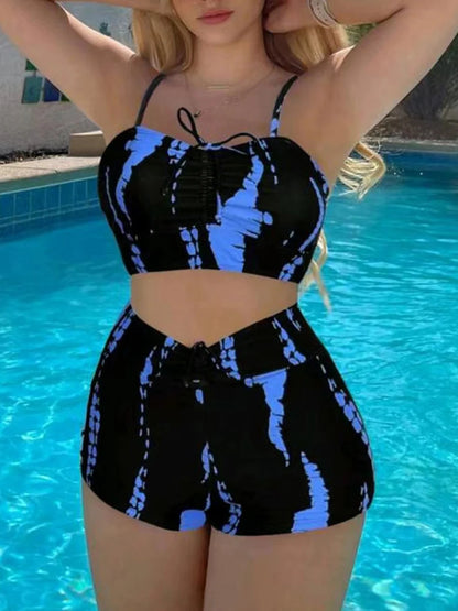 Print String Bikini Swimsuit Women High Waist Shorts Swimwear Female Bathers Bathing Swimming Swim Suit Beachwear