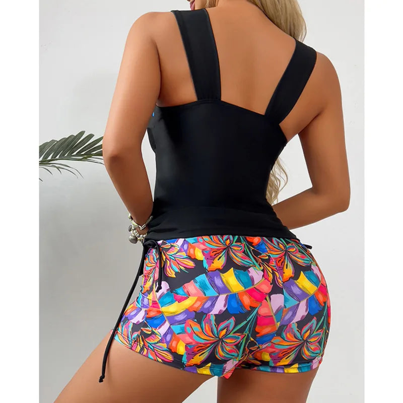 Summer Swimsuits Tankini Set with Shorts Female Swimwear Push Up For Beach Swimming Wear Two-Piece Bathing Suits Pool Women's Swimming Suit