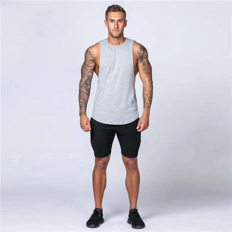Muscle Exercise Tank Tops Men Summer Drop Armhole Vest Gym Clothing Cotton Singlet Cut Off Sleeveless T Shirt Bodybuilding Top