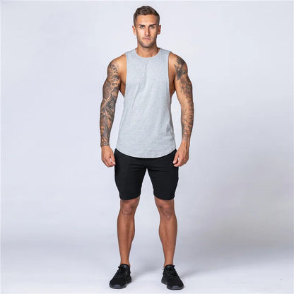 Muscle Exercise Tank Tops Men Summer Drop Armhole Vest Gym Clothing Cotton Singlet Cut Off Sleeveless T Shirt Bodybuilding Top