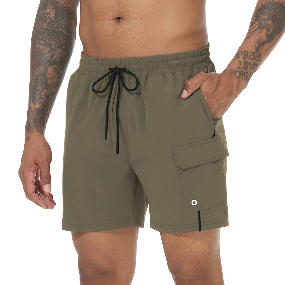 Men's Swim Trunks Quick Dry Swimwear Surf Swimwear with Zipper Pockets and Mesh Lining