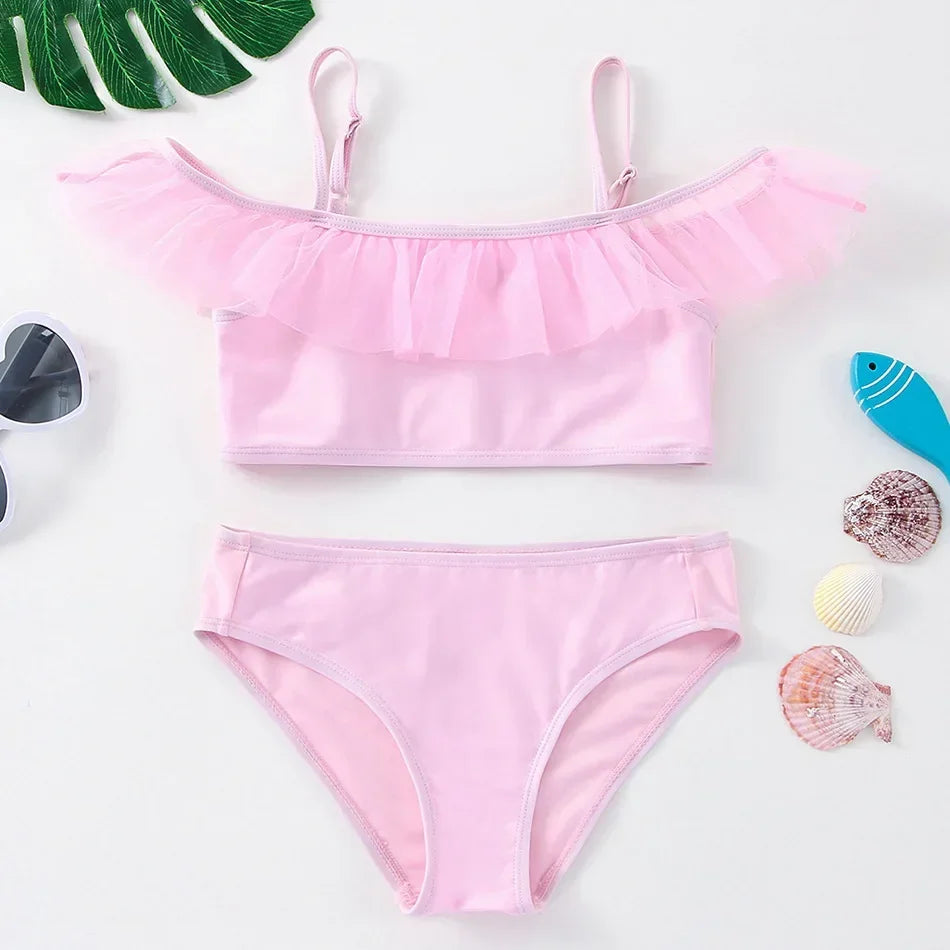 2-10Years New Fashion Kids Fish Scale Bikini Set Lovely Two Pieces Child Swimwear Cute Girl Flouncing Swimsuit Summer Beachwear