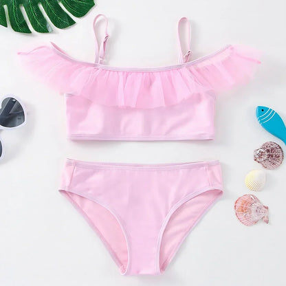 2-10Years New Fashion Kids Fish Scale Bikini Set Lovely Two Pieces Child Swimwear Cute Girl Flouncing Swimsuit Summer Beachwear