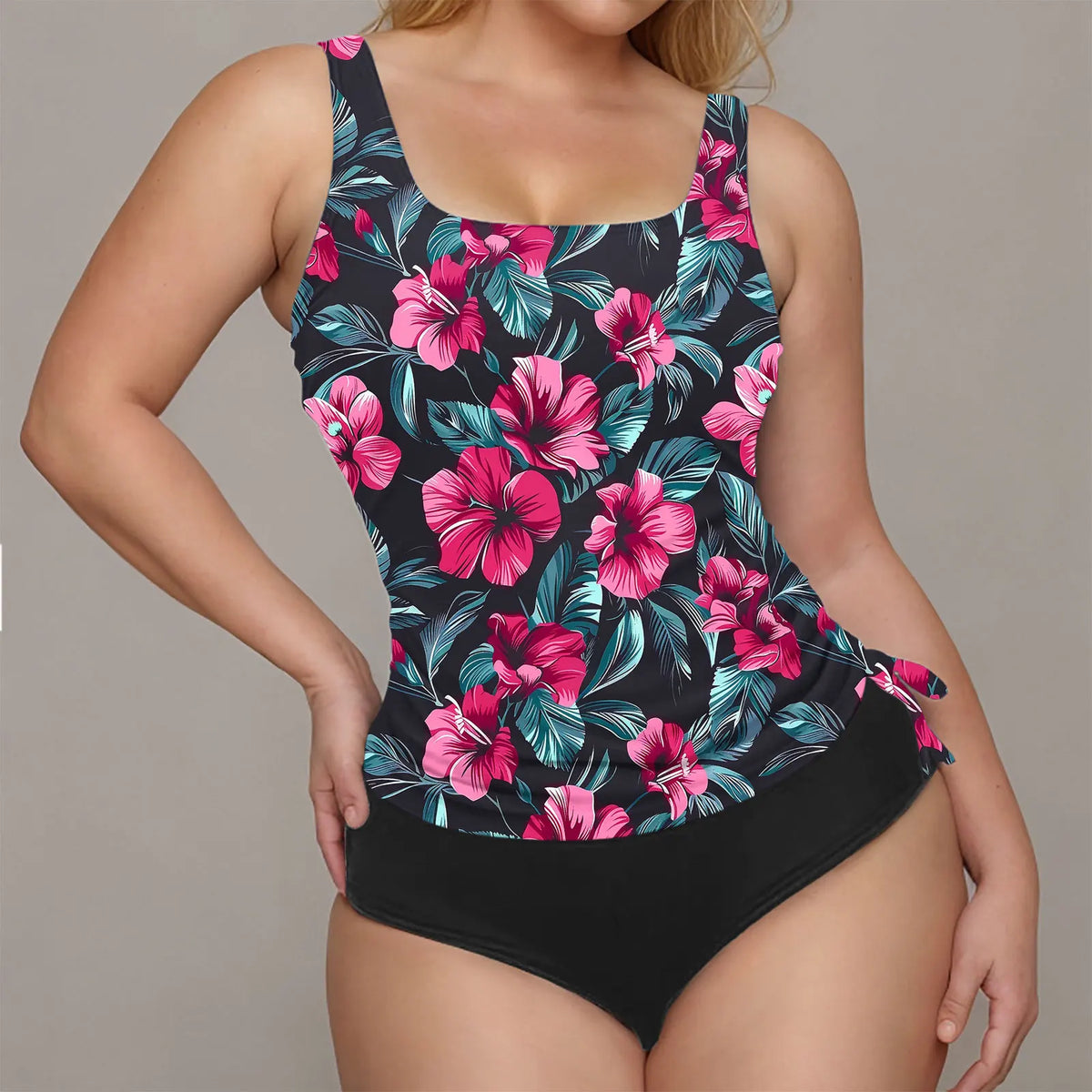 Women's Printed Tankini Swimsuit Set with Adjustable Straps