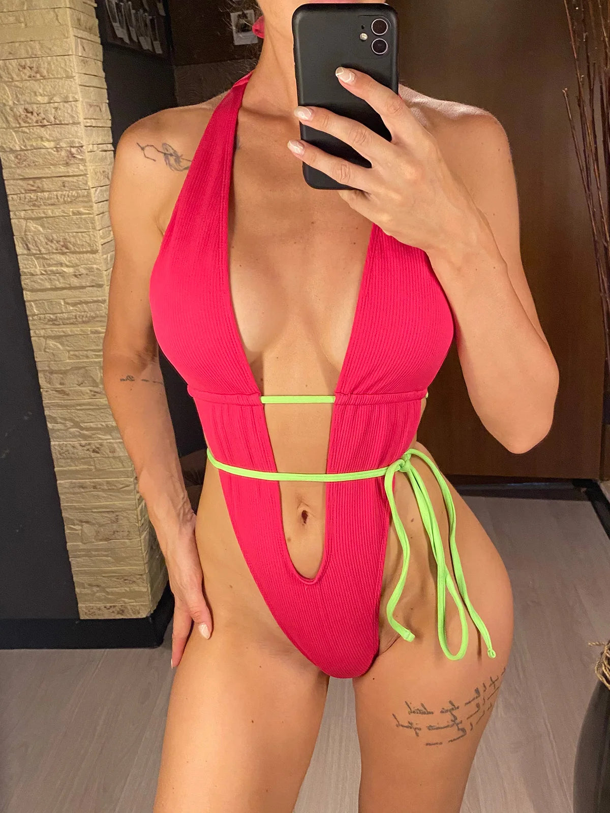 Deep V Neck Backless High Leg Cut Women Swimwear One Piece Swimsuit Female Wrap Around Monokini Bather Bathing Suit Swim