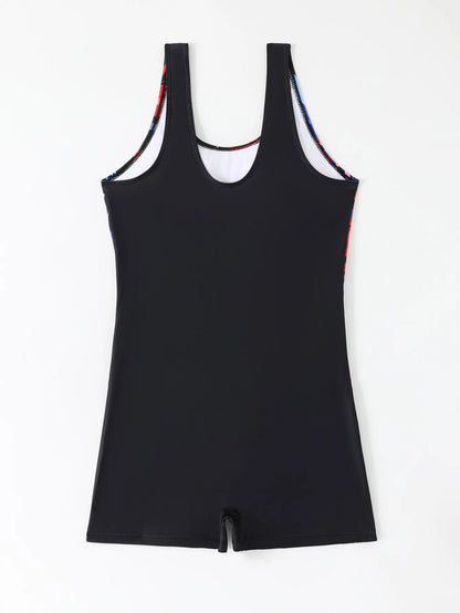 Women One-piece Sports Swimwear Sport Swimsuit Blue Print Athletic Boyleg Swimwear Open Back Beach Wear Fitness Bathing Suits