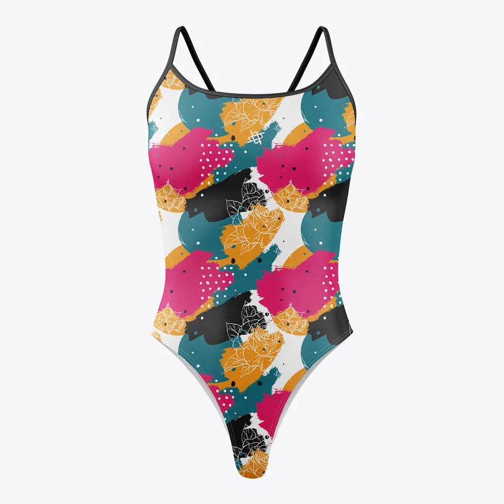 Women One-piece Swimsuit Summer Racer Back Beach Printing Bathing Suit Open Water Training Race Swimwear Quick Drying Swim Suit