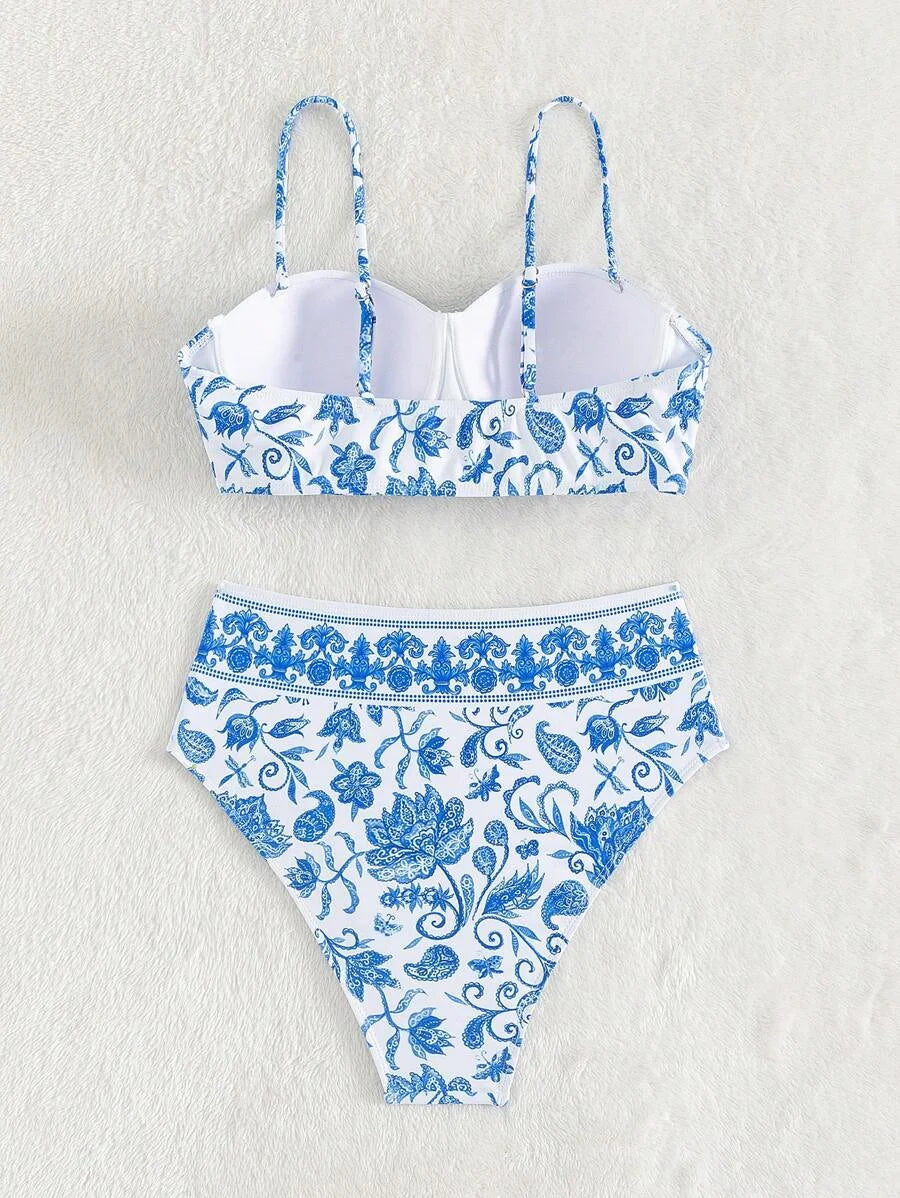 High Waist Bikinis Women Print Push Up Swimsuit Floral Swimwear Female Bathers Bathing Swimming Suit Summer Beachwear