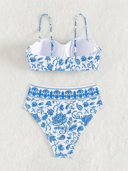 High Waist Bikinis Women Print Push Up Swimsuit Floral Swimwear Female Bathers Bathing Swimming Suit Summer Beachwear