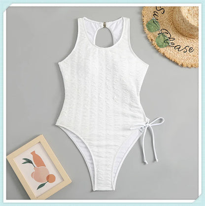 Lace Up Back Swimsuit One Piece Printed Swimwear Women Backless Bathing Swimming Suit Female Padded Beachwear Bodysuit