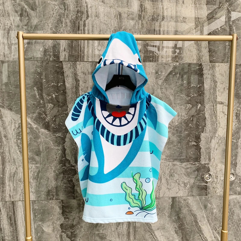 60X120cm Cartoon Kids Hooded Bath Beach Poncho Towels Shark Cute Bathrobe Toddler Boys Girls Cloak Child Bathing Stuff Quick Dry
