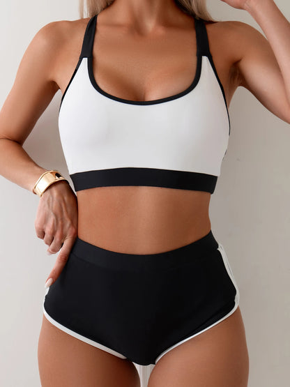 High Waist Bikinis Sporty Swimsuit Women Black & White Swimwear Female Bathers Bathing Swimming Swim Suit Beachwear S-XXL
