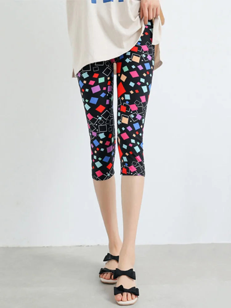 Workout Leggings Print Capris Women Push Up High Waist Pants Sportswear Short Trousers Black Fitness Legging