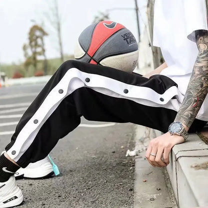 High Street Basketball Side Opening Drawstring Pants Men's Spring Autumn Thin Sports Cropped Pants Casual Tied Waist