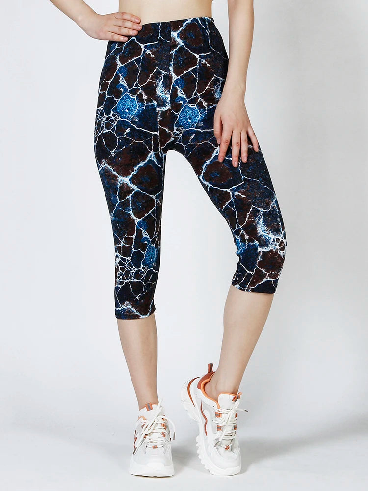 Digital Printing Cropped Pants Soft Stretchy Casual Sports Yoga Capri  Women Clothes Leggings