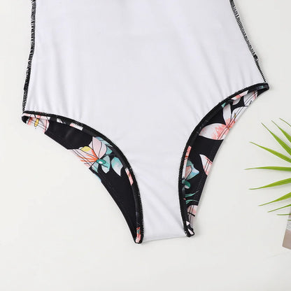 Nadanbao Sexy Bodysuit Swimsuit Women Floral Printing Fashion Swimwear Female Flounce Zipper Beach Party Surfing Beachwear