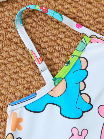 Printed Girls Swimsuit One Piece Kids Strappy Swimwear Children Swimming Bathing Swim Suit Beachwear
