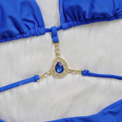 Halter Rhinestone Diamond Bikini Women Micro Thong Swimwear Female Swimsuit Two Pieces Bikini Set Satin Bathing Suit Swim Lady