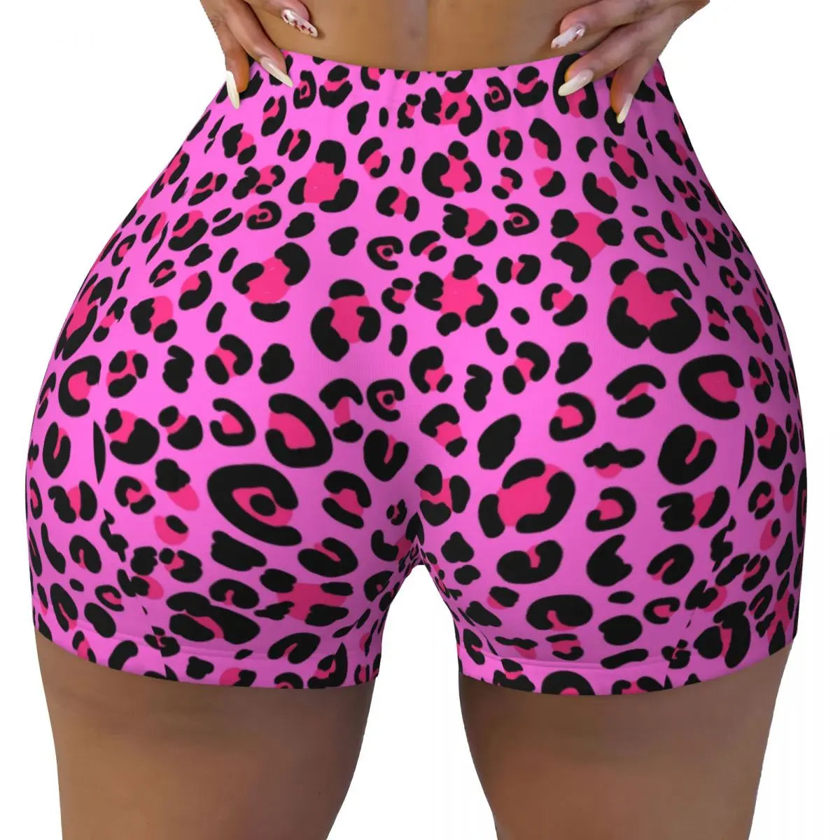 Custom Rainbow Leopard Animal Print Running Volleyball Workout Shorts Women's Athletic Gym Yoga Shorts